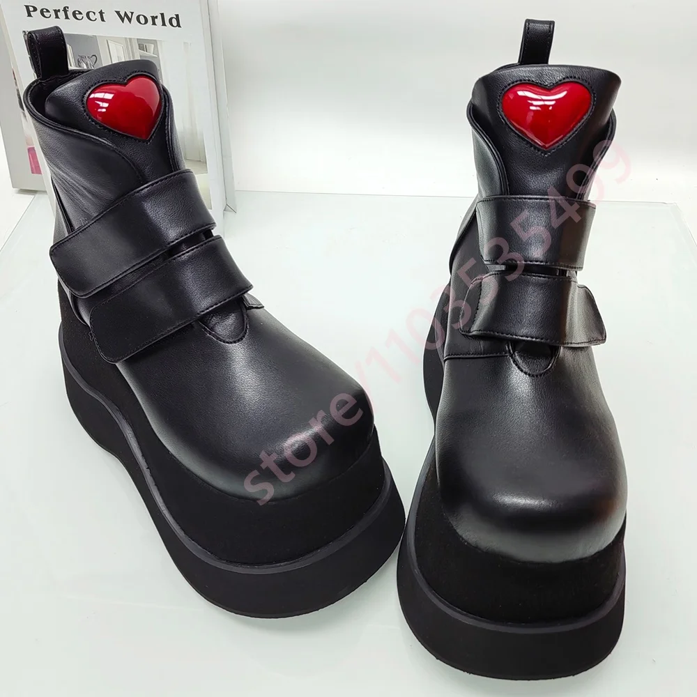 

Black Hook & Loop Punk Short Boots 2025 New Street Rock Thick Sole Wedge Stage Boot Fashion Ladies Party Casual Boots