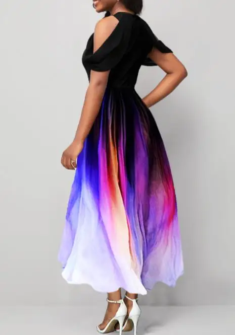 

Women's Dress 2026 New Fashion Trend Street Gradient Print Short Sleeve Raglan Sleeves Round Neck Mid Waist Large Swing Dress