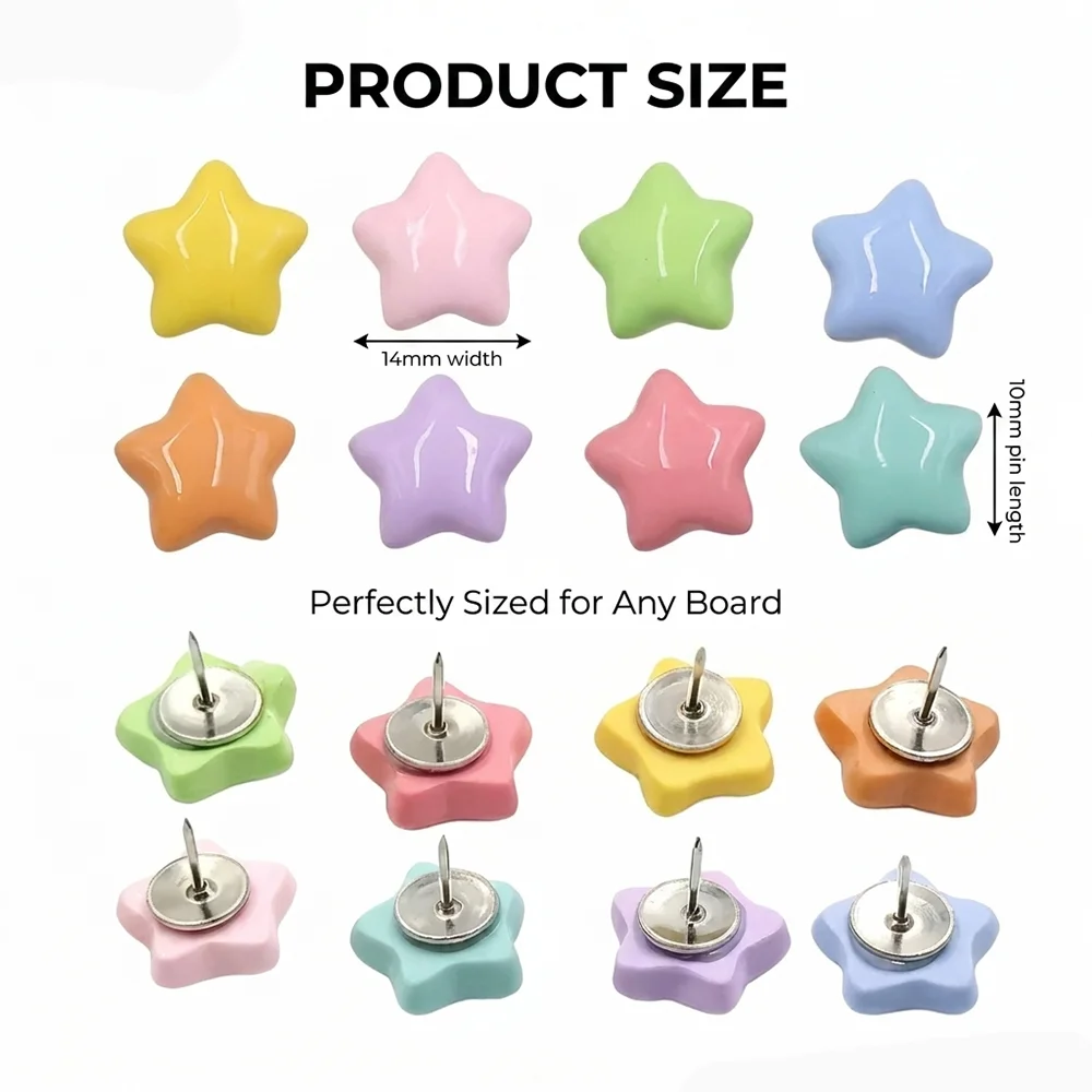 Macaron-Colored Five-Pointed Star Push Pins, Pack of 20