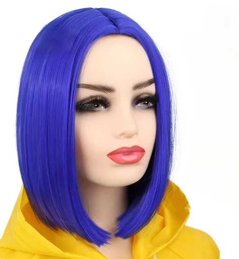 Peluca azul Coraline de Anime, peluca Bob recta corta, pelucas sintéticas resistentes al calor para el pelo de fiesta de Cosplay de Halloween