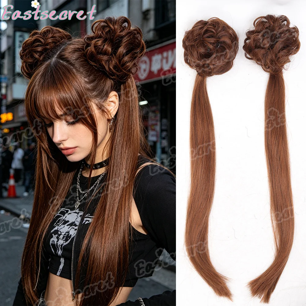 EAST 24 inch wig with ponytail and hair clip, sweet and cute double ponytail braided synthetic wig for women