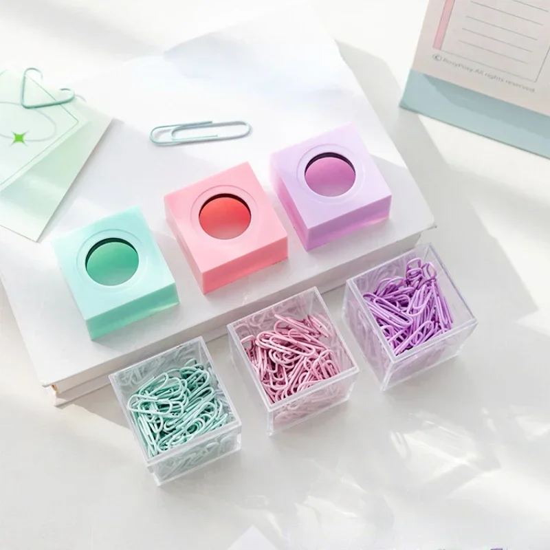 

New 20pcs Macaron Magnetic Paper Clip Office Stationery High Capacity Storage Box Ins Paper Clips Storage Box Protable Tools