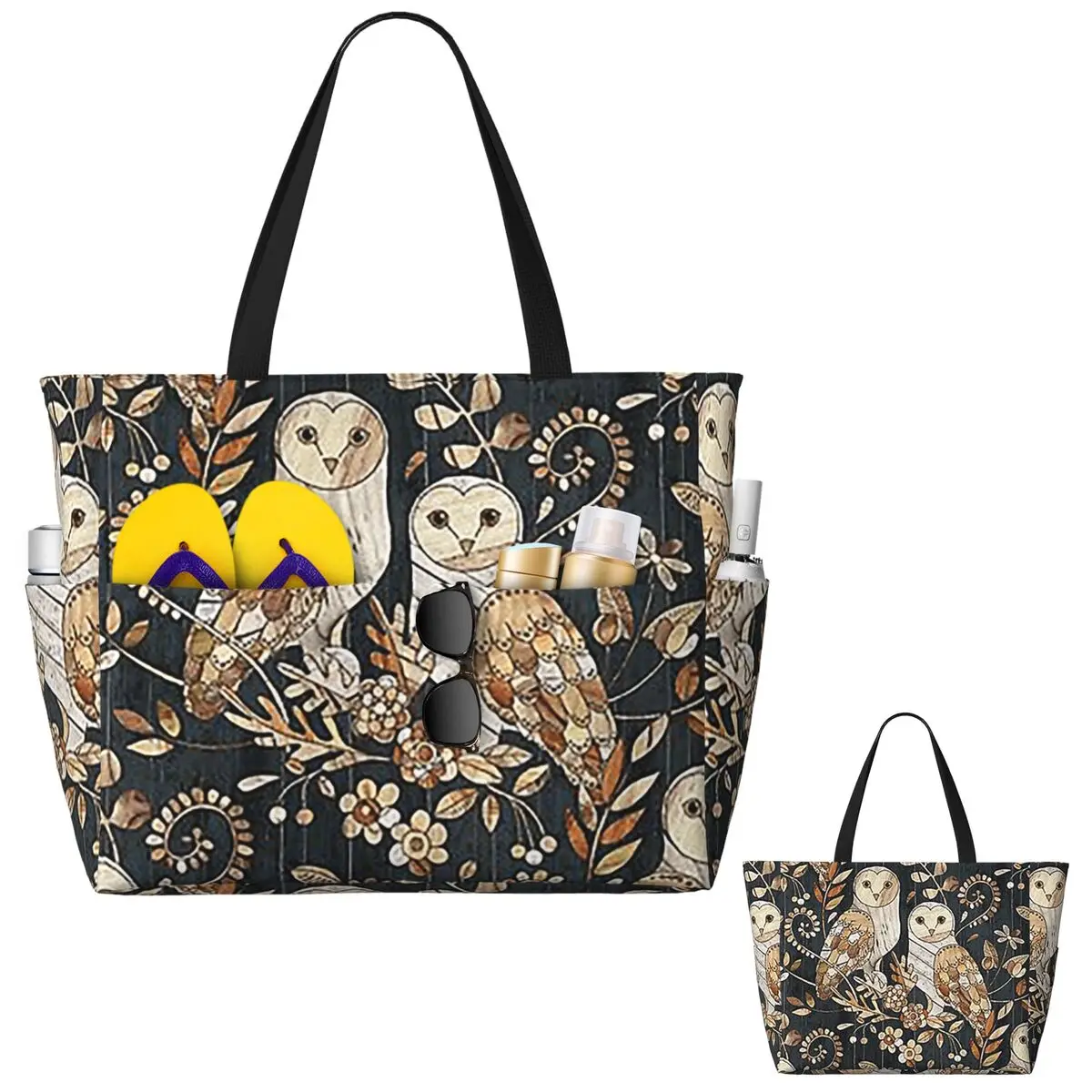 

Деревянная пляжная сумка-тоут Wonderland Barn Owl Collag, спортивная сумка для спортзала, йоги, большая сумка-тоут, женская дорожная сумка, сумка для фитнеса