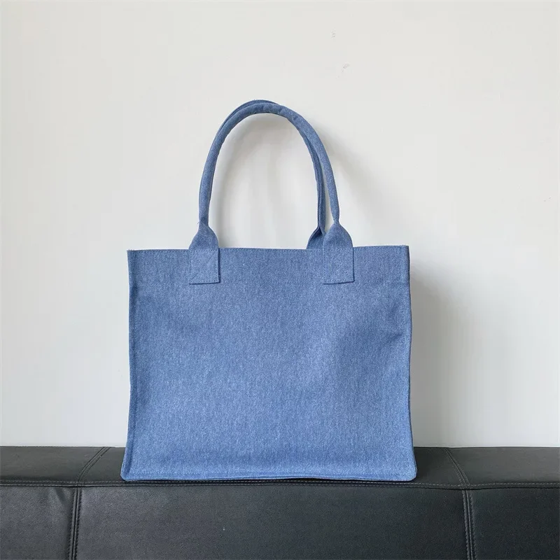 

Textured Letter Embroidery Tote Bag - Heavyweight Canvas Shopper | Monogram Reusable Grocery Bag w/ Pocket