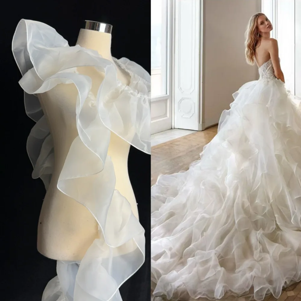 

20CM Wide Lace Organza Fabric Pleated Shape DIY Decoration Material Wrinkles Curled Edges Solid Color Lotus Leaf Edges