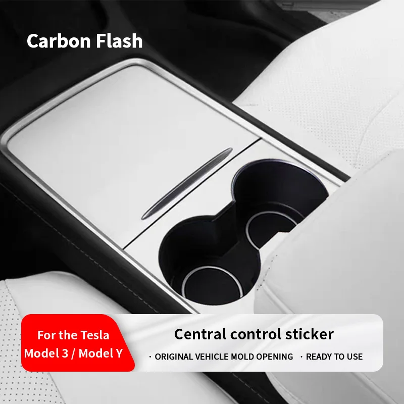 Image of Für Tesla Model 3 Y 2021-2023 Mittelkonsolen-Aufkleber, Carbon-Optik Mattweiß für die Zentralsteuerung