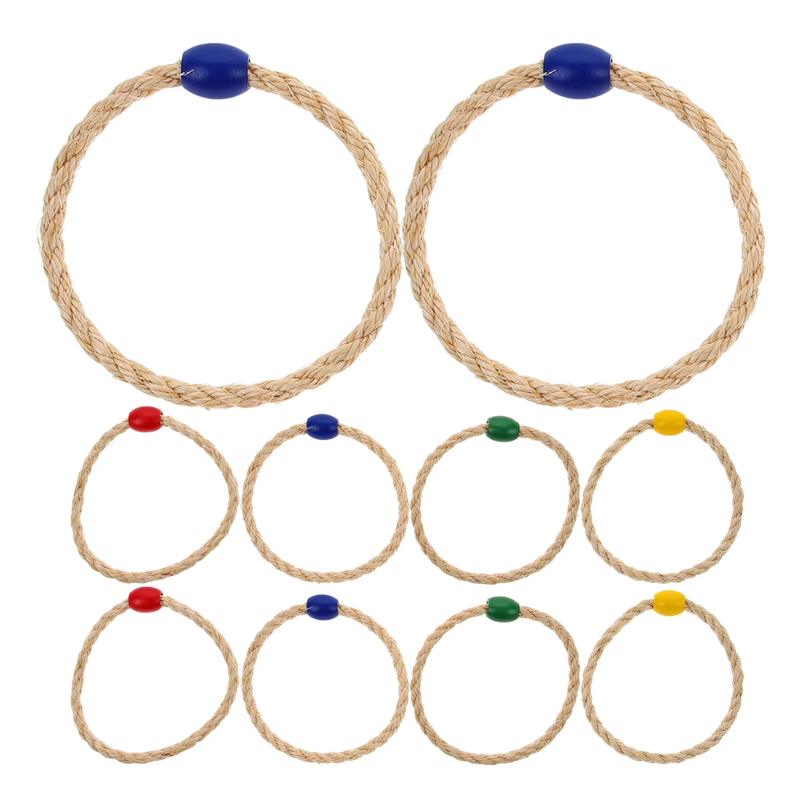 

10 PCS Natural Rope Ferrule Kids Outdoor Game Ring Toss Hand Eye Coordination Throwing Toy Summer Wooden Rings for Baby