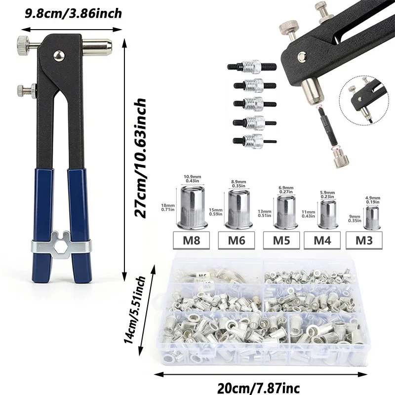 520Pcs Pressure Rivet Nut Tool Kit, Metric Rivet Nut Pliers Combination (M3-M8), For Furniture, Automotive, Marine, Industrial