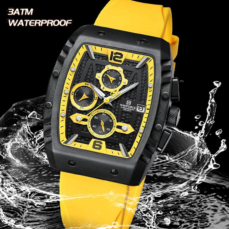 NAVIFORCE NF8025 Multifunction Men\'s Wristwatches Silicone Waterproof Sports Male Watches Casual Quartz Calendar Man Chronograph