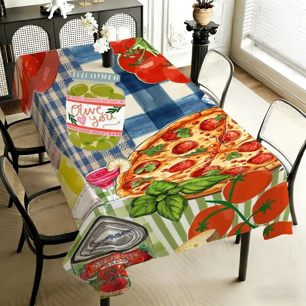 【】Delicious Design Pizza and Fruits Accompanied Rectangular Simple Style Party Tablecloth, Wedding Tablecloth YZB