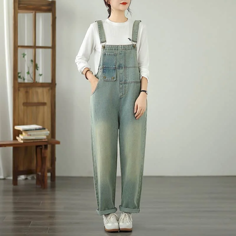 

Denim Jumpsuits for Women Solid Korean Style Harajuku Loose Overalls One Piece Outfit Women Rompers Casual Vintage Playsuits