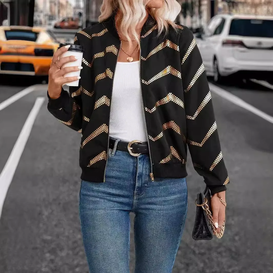 

2025 Spring New Women's Hot Stamped Printed Zipper Jacket Casual Versatile Coat