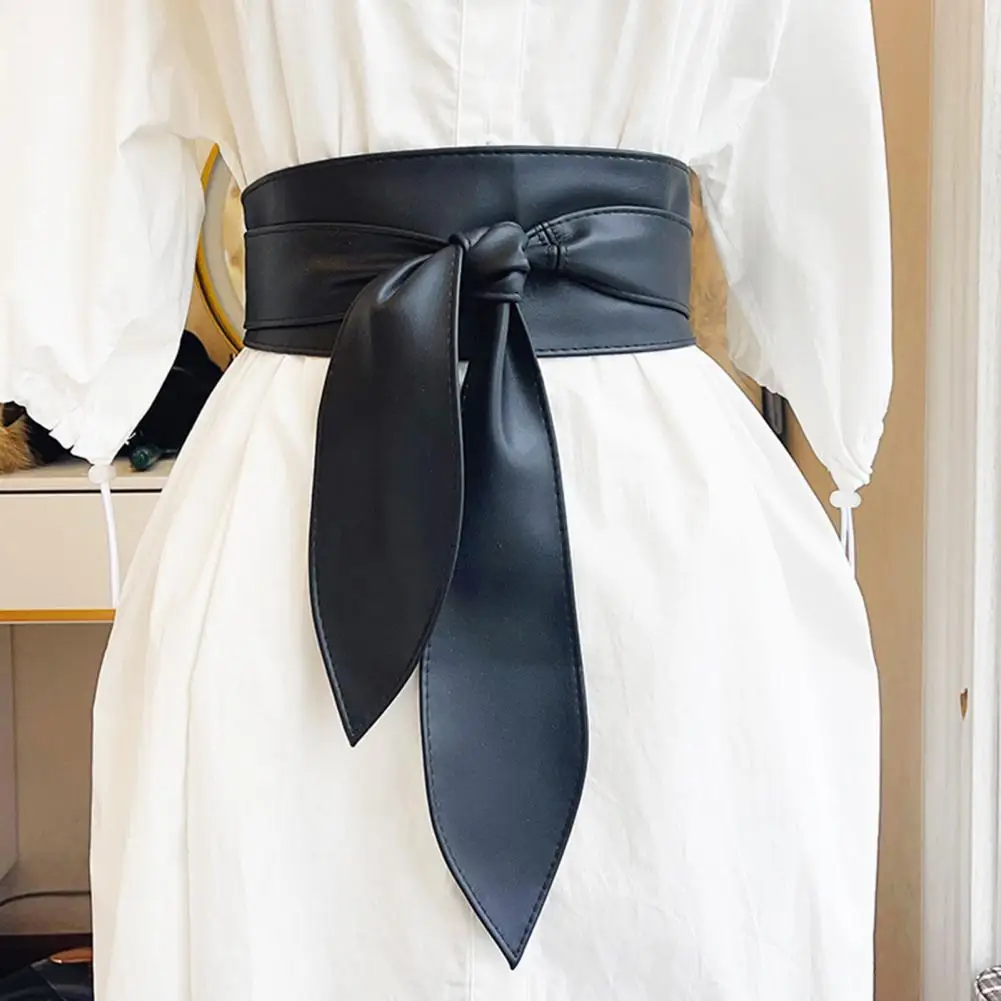حزام خصر واسع الحواف حزام نسائي أنيق واسع الحواف لفساتين معاطف تصميم ريترو جلد مقلد للنساء