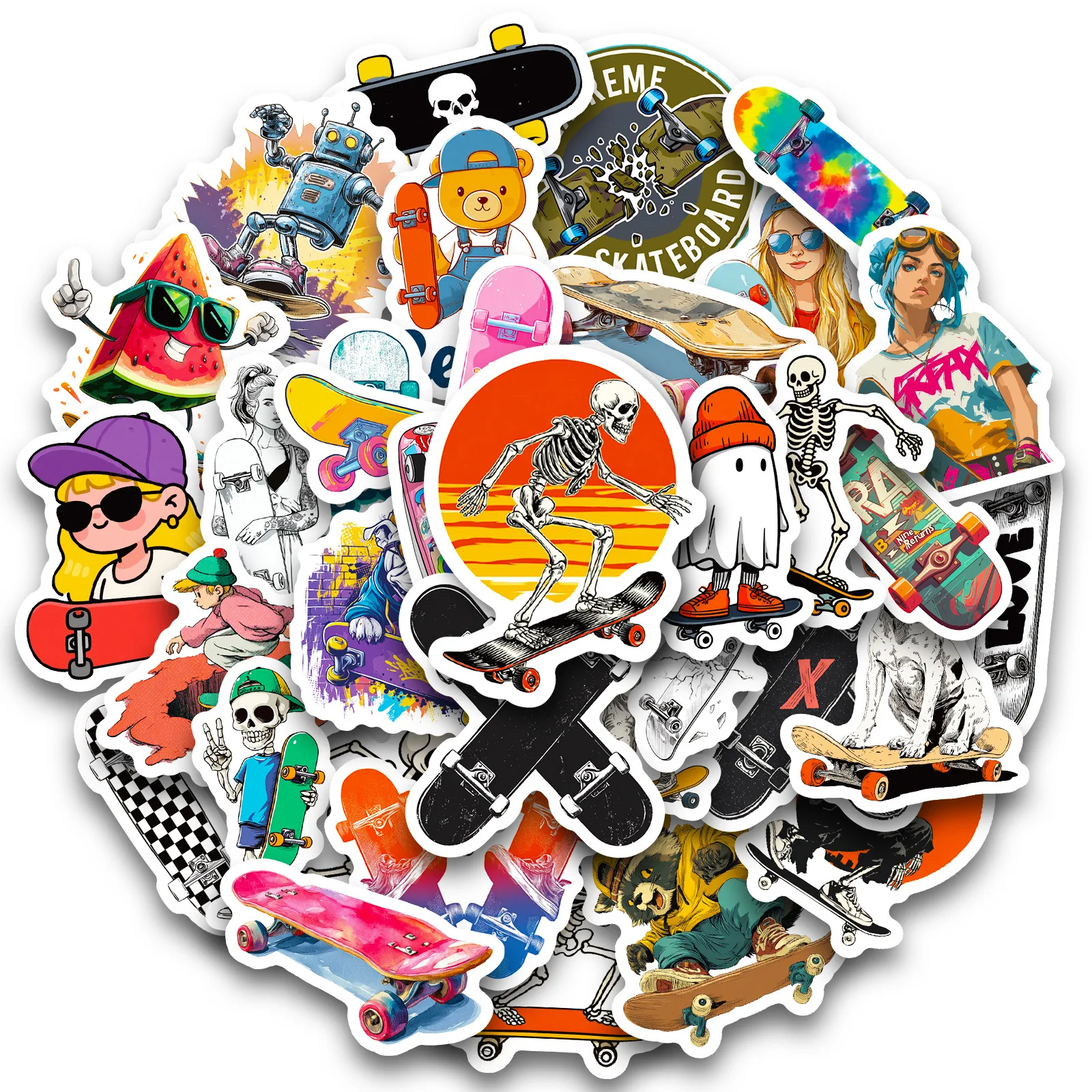 50PCS Funny Skateboard Sports Cartoon Personality Creative Stickers Vinyl DIY Luggage Waterproof Cool Decoration Sticker