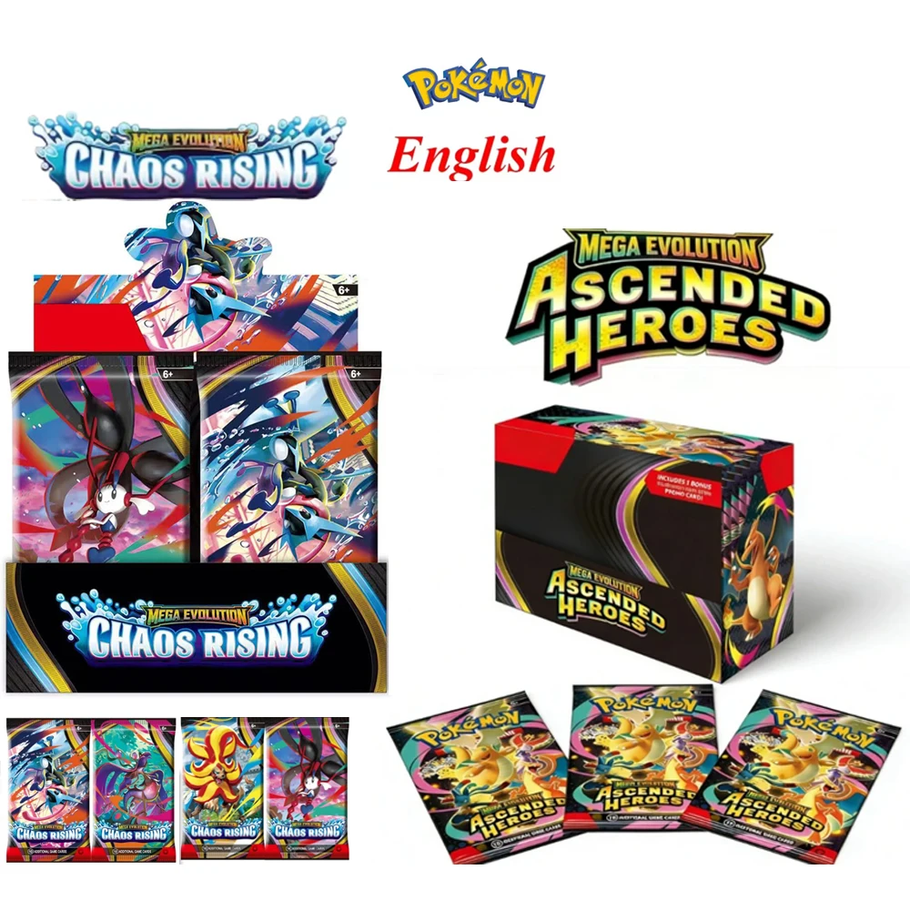 10-360PCS-PokémonCards Ascended Heroes Chaos Rising Booster Box English TCG 151 Scarlet Violet Prismatic Evolutions Collectible