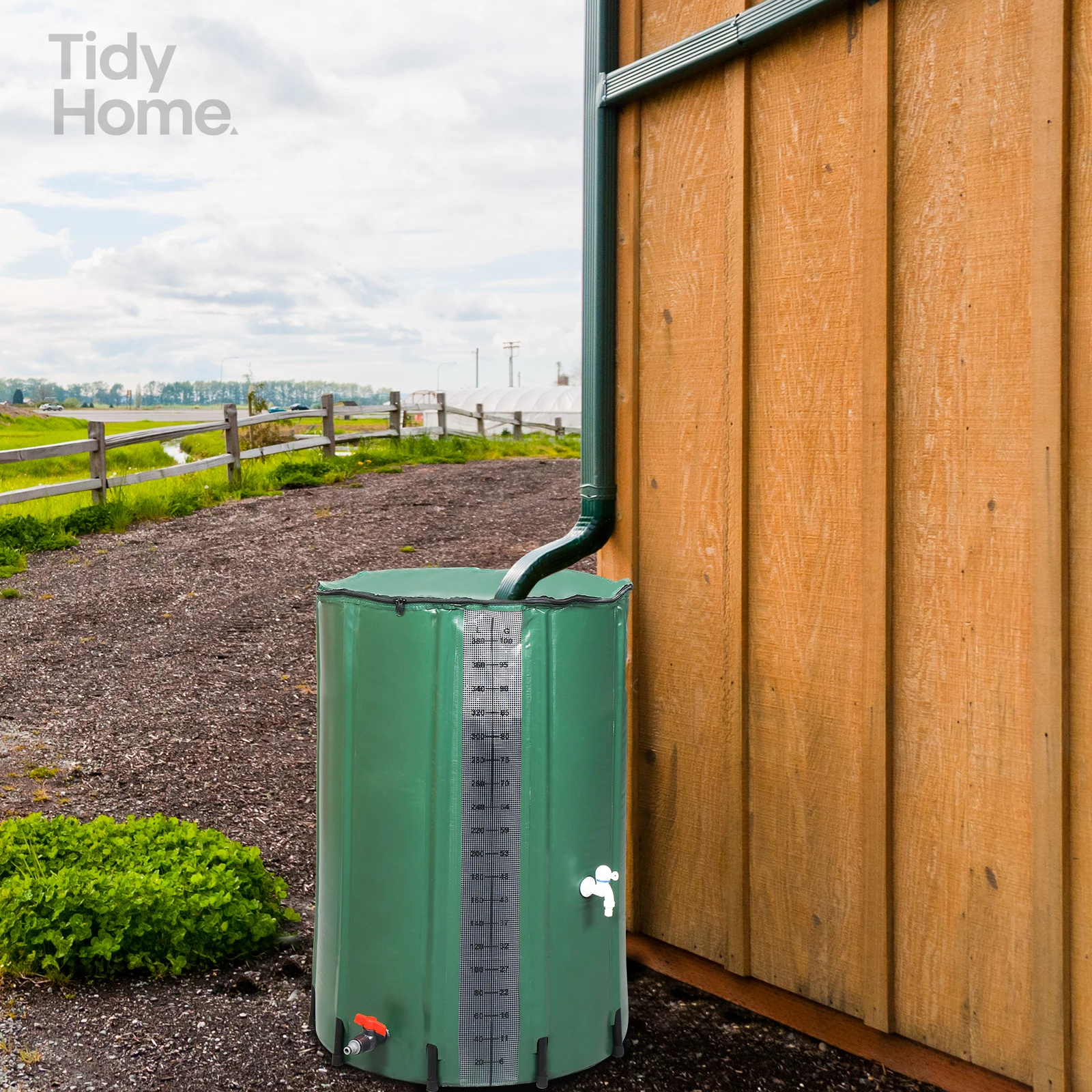 

100gal PVC With Scale Rain Bucket Green, w/ Spigot & Debris Screen Mold-Resistant Water Collector for Garden/Indoor Plants