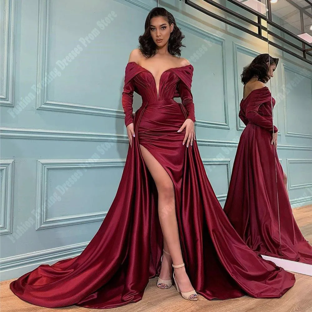 2024 Off The Shoulder Women Evening Dresses Mermaid Sexy Side Split Princess Prom Gowns Fashion Cocktail Party Vestido De Noche