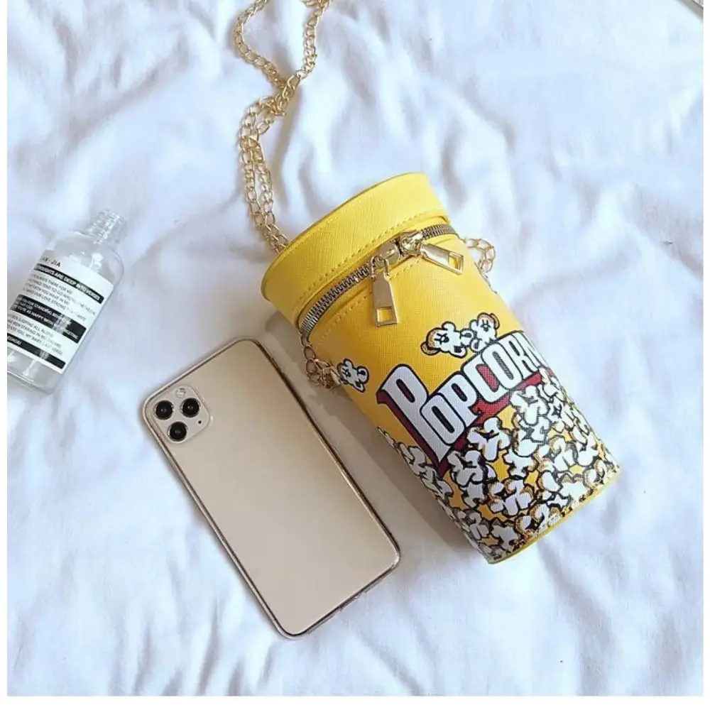 2025 PU Popcorn Design Bucket Bag Creative Trendy Crossbody Bag Chain Fashion Cylinder Purse