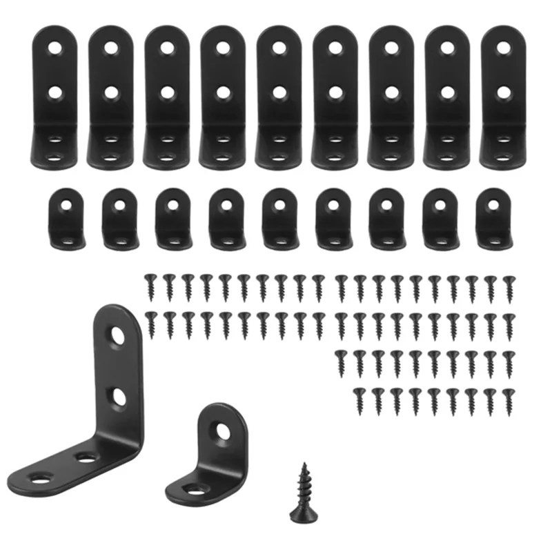 AB47-20 Pcs Black L Brackets 90 Degree Angle Stainless Steel Joint Bracket Fastener For Wood Chair Bookshelf Board Window Furnit