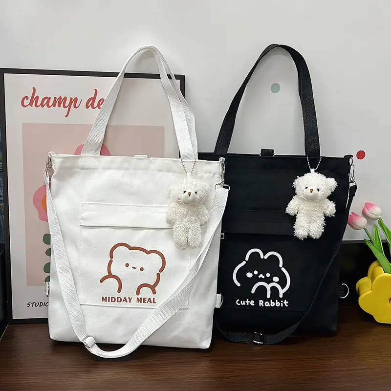 INS cartoon bear print canvas bag schoolgirl messenger bags can double shoulder single shoulder large capacity tot