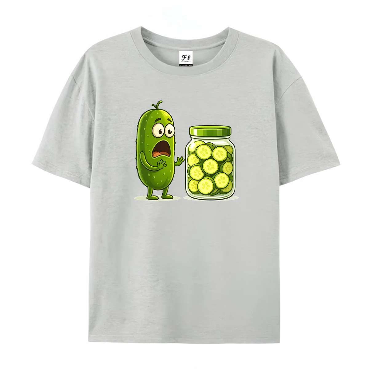 Women Round Neck T Shirt Funny Cute Pickle Cartoon Graphic Tee Casual Short Sleeve Tops Humor Food Pattern Summer Daily Wear