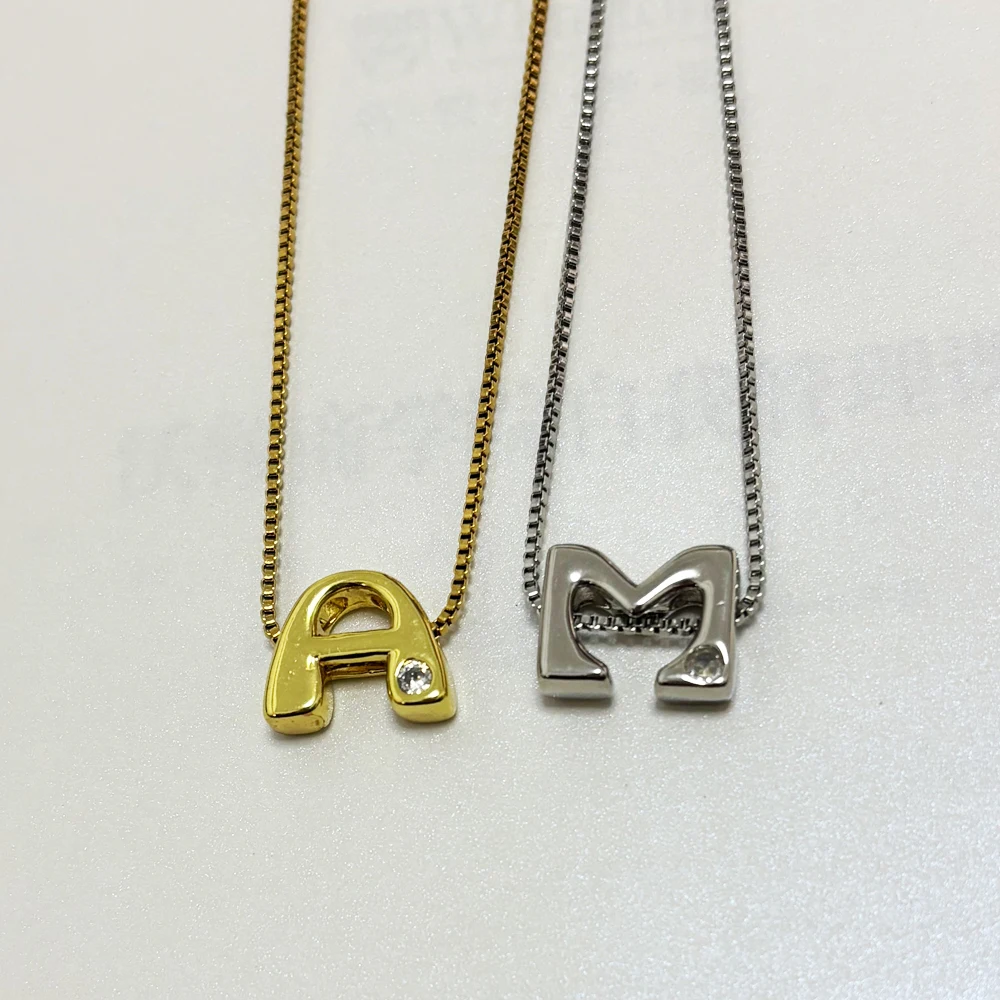 بسيطة النحاس الزركون كابيتال قلادة بحرف قلادة المرأة خمر الذهب اللون لامعة سحر صندوق فولاذي سلسلة الياقات الملحقات #5