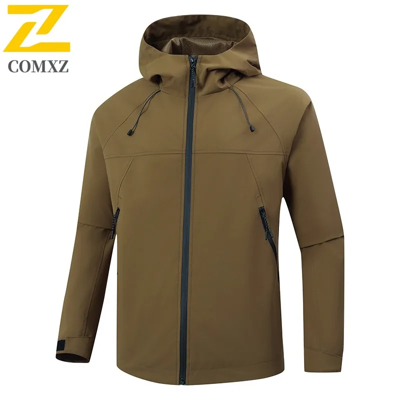 

COMXZ Men Detachable Hood Windbreaker Waterproof Outdoor Windproof Lightweight Jacket Hiking Casual Multi-Purpose Sportswear
