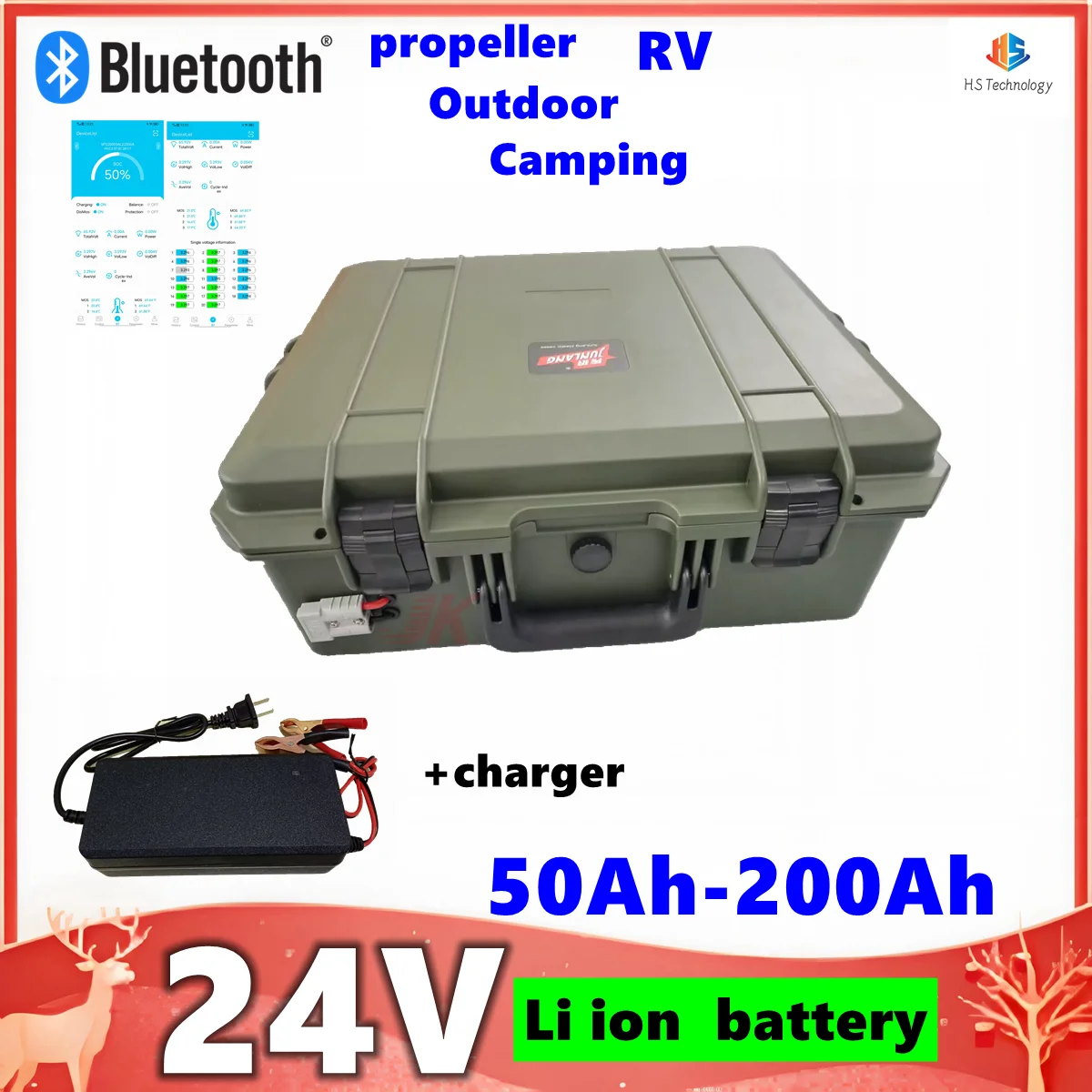 24V Deep Cycle 80Ah 100Ah 150Ah 200Ah 50Ah Waterproof Rechargeable Lithium Battery Portable Power with BMS +10A Charger