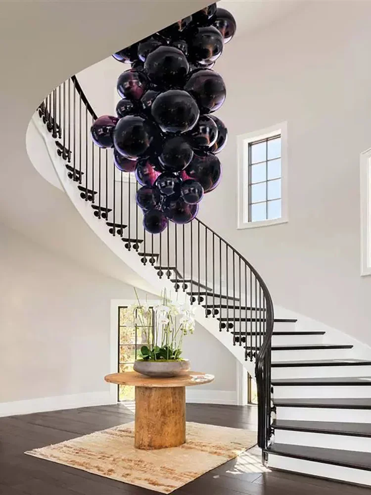 Large Hanging Lamps For Ceiling Luxury Top Multiple Orange Glass Grape Ball Elegant Big Chandeliers For Villa Hotel Decoration