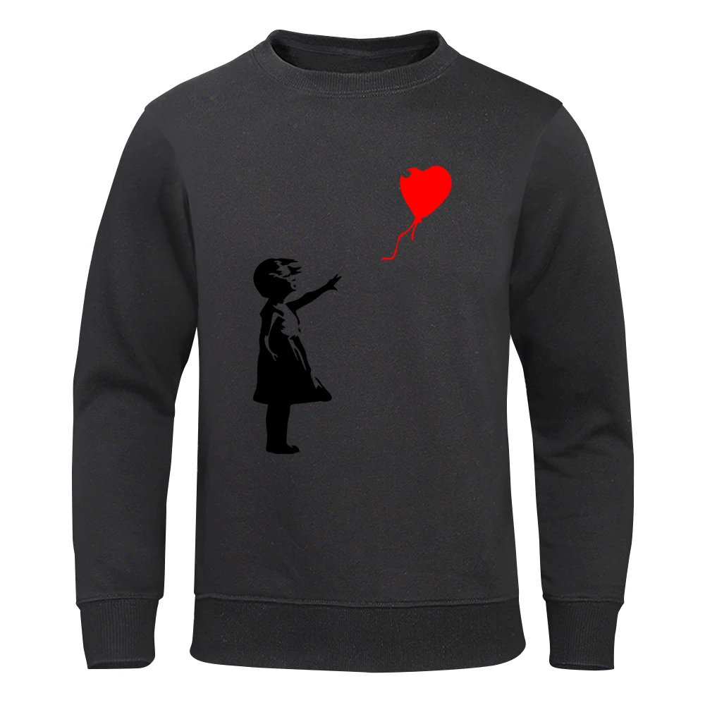 The Little Girl'S Red Balloon Flew Away Mens Streetwear Cartoon Fleece Clothing Casual O-Neck Sweatshirt Cartoon O-Neck Hoody