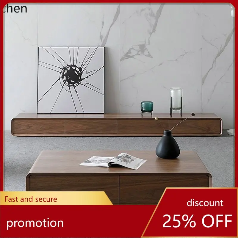 

HXL Solid Wood TV Cabinet Minimalist Base Cabinet Walnut Color Narrow Floor Standing Cabinet