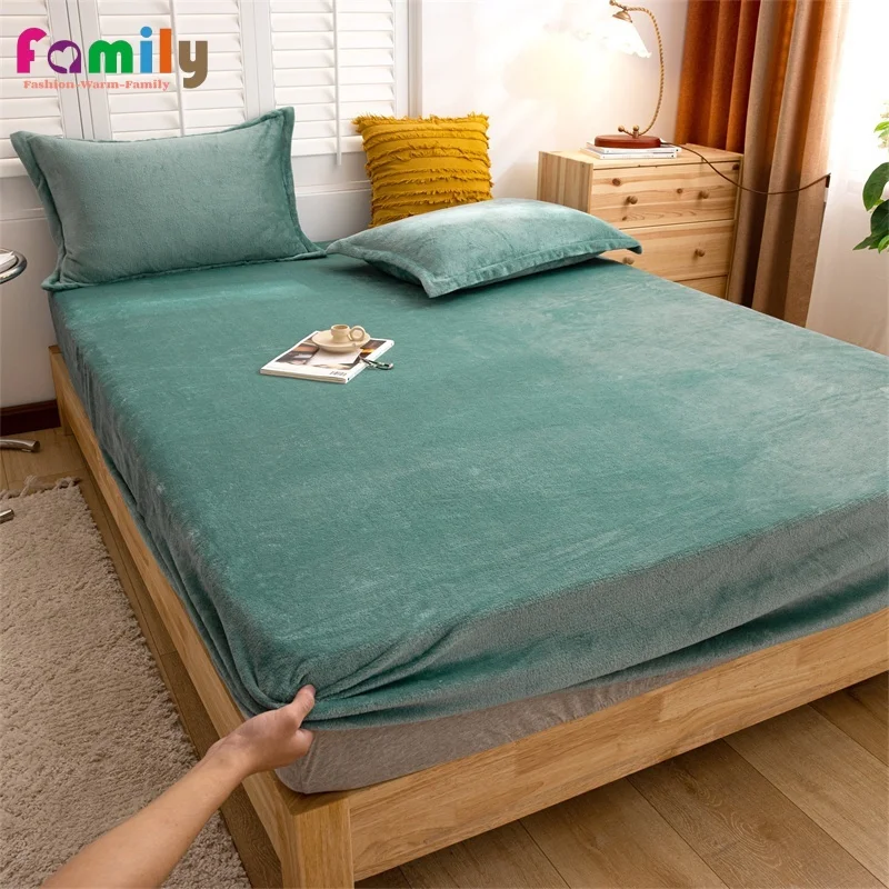 25cm Thick Elastic Fitted Sheets Adjustable Warm Flannel Mattress Cover Velvet Bed Linens Plush Winter Bedspread Solid Bed Sheet