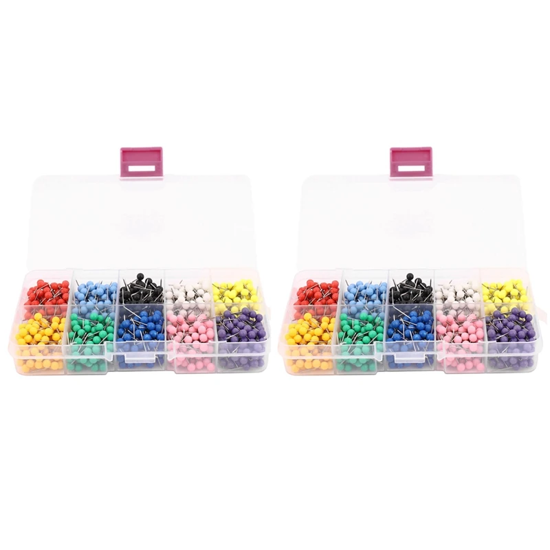 

2000 Pieces 1/8 Inch Map Push Pins Map Tacks With Round Heads And Steel Needle Points 10 Colors (Each Color 200 PCS)