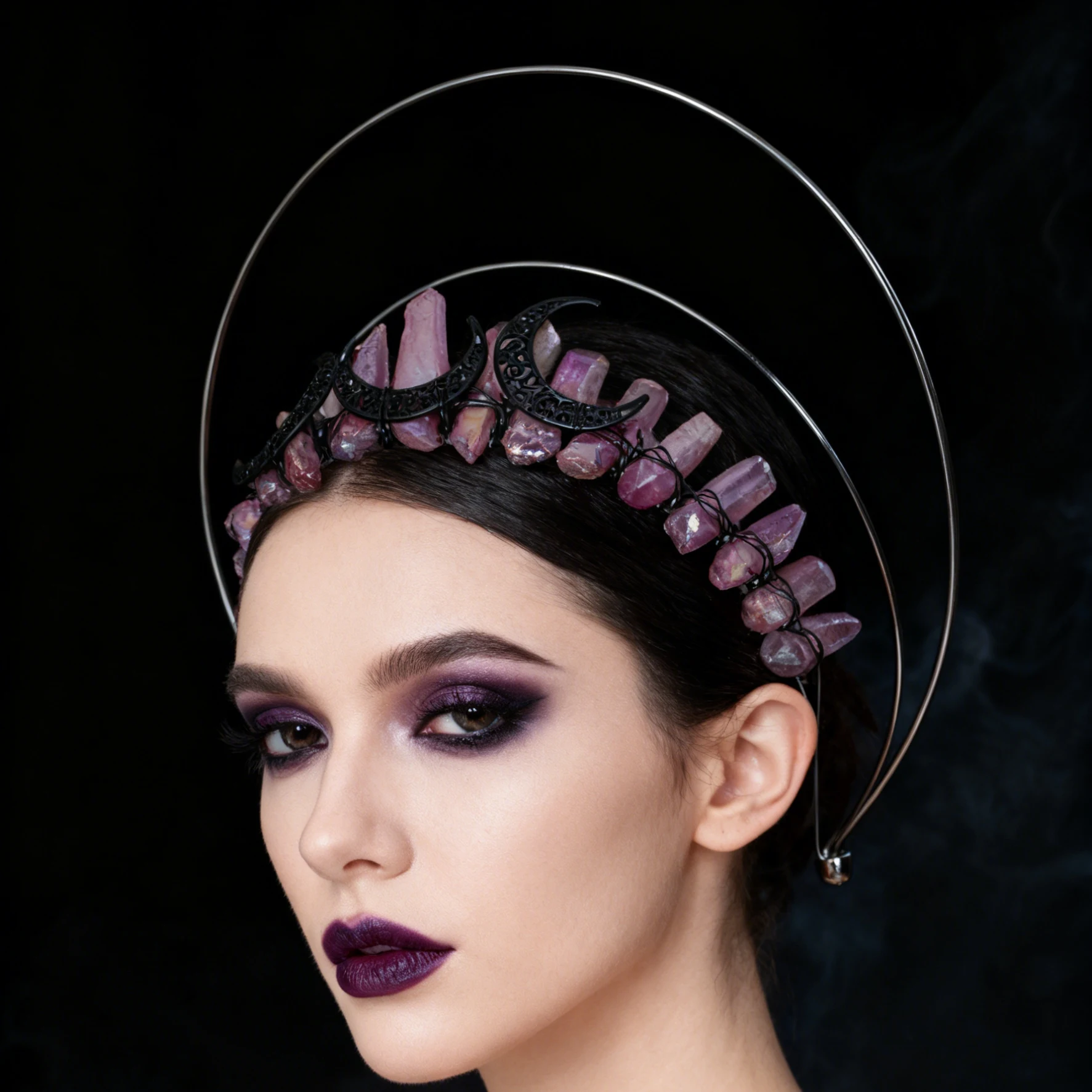 Couronne de bandeau de sorcière en cristal naturel de Style gothique, adaptée aux tenues gothiques, accessoires de sorcière Cosplay 2 pièces