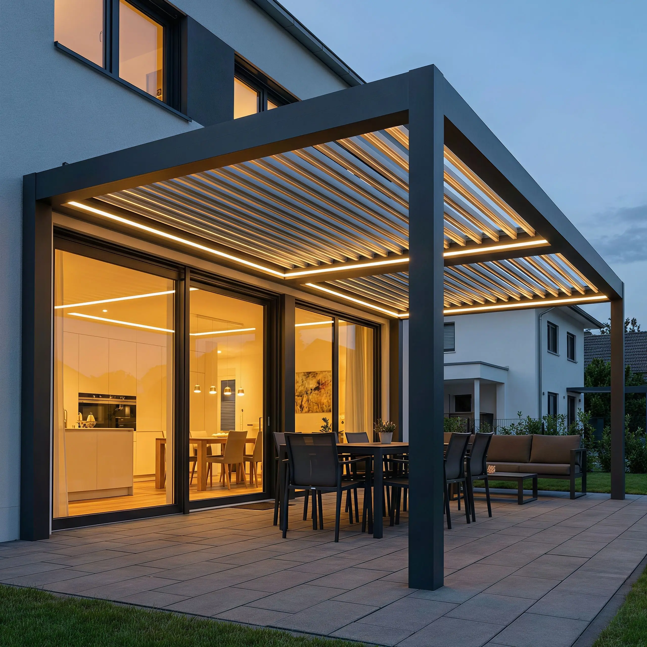 Environmentally Friendly Outdoor Leisure Gazebo Install Against The Wall Aluminum Alloy Pergola Equipped with LED Lights Gazebo