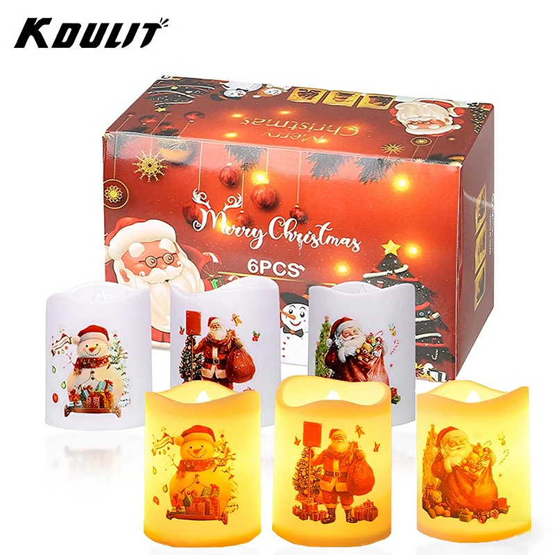 Christmas LED candles,flameless candle,Candle w/Christmas Pattern,Santa Claus,Snowman,battery-powered,dining tables,Christmas