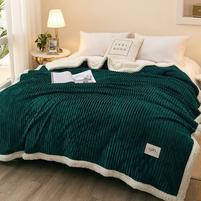 1pc Thick double-layer blanket  office nap blanket  extra large soft and smooth plush coral lamb wool