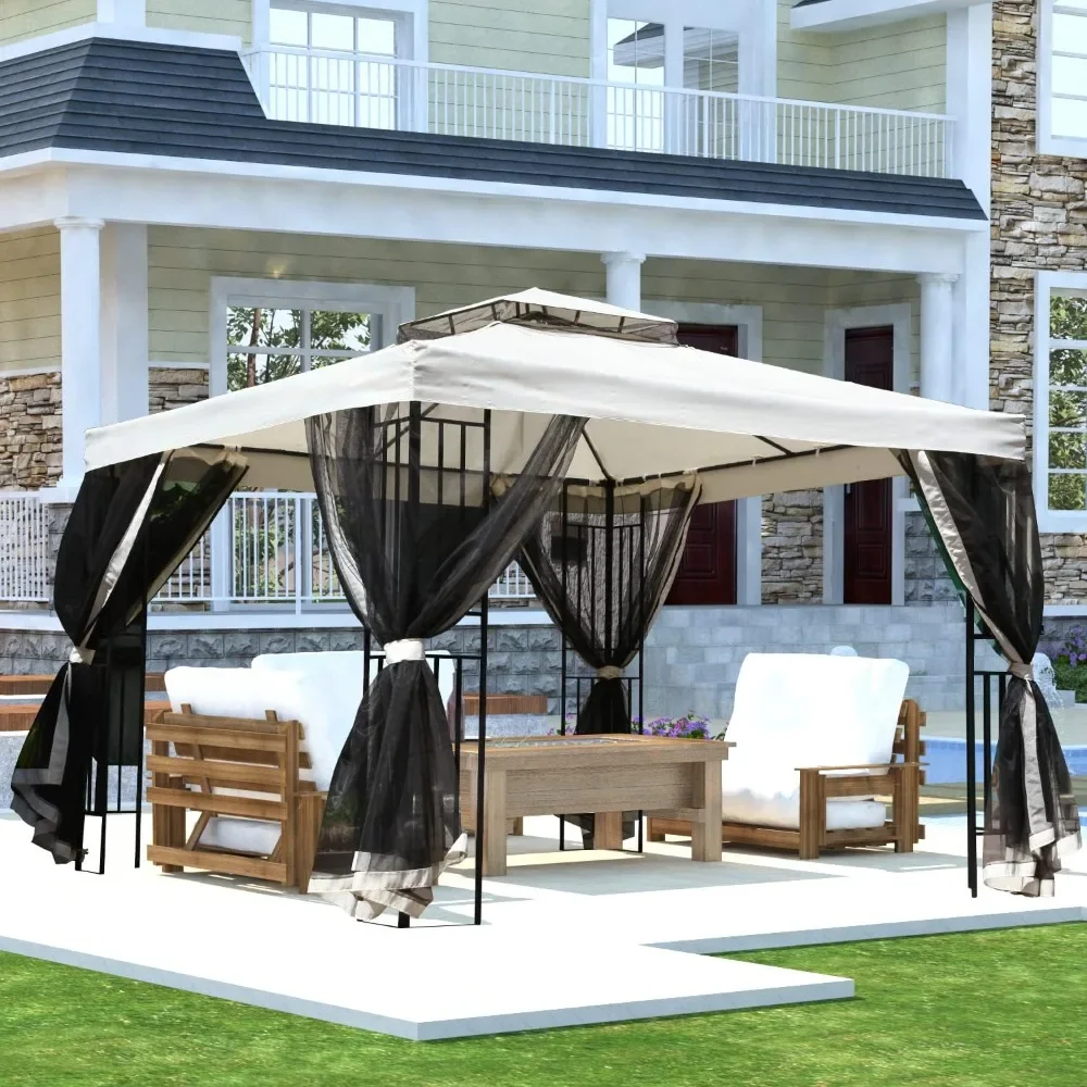 

Gazebo 10X10 ft Outdoor Gazebos Clearance with Outside Mosquito Netting for Patio Deck Backyard Garden, Beige and Black