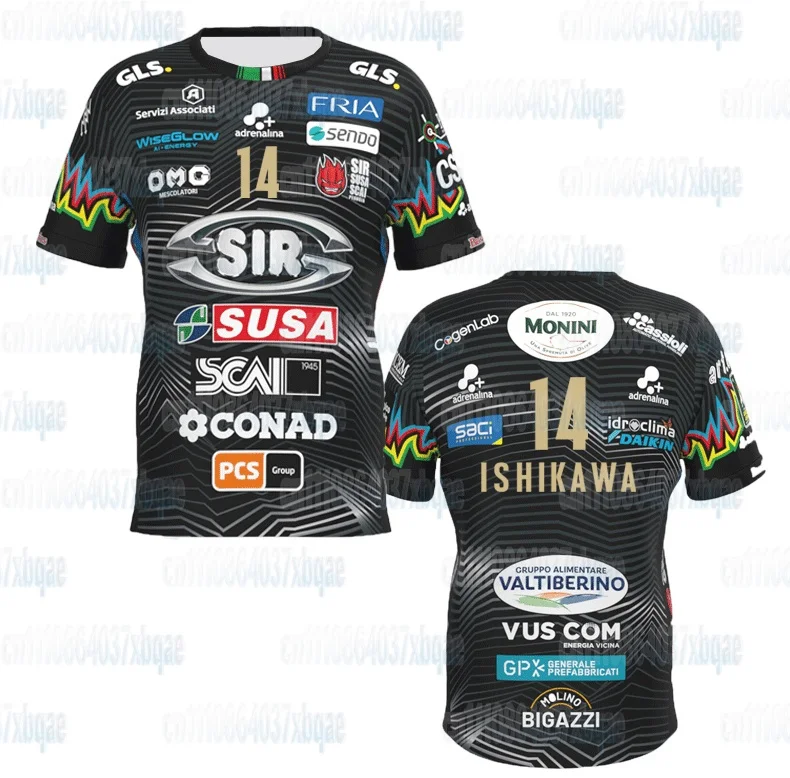 Sir Susa Scai Perugia Volleyballtrikot Kurzarm-Sport-T-Shirt Teamuniform Atmungsaktiv Schnelltrocknend Training Familienoutfit – Detail 9