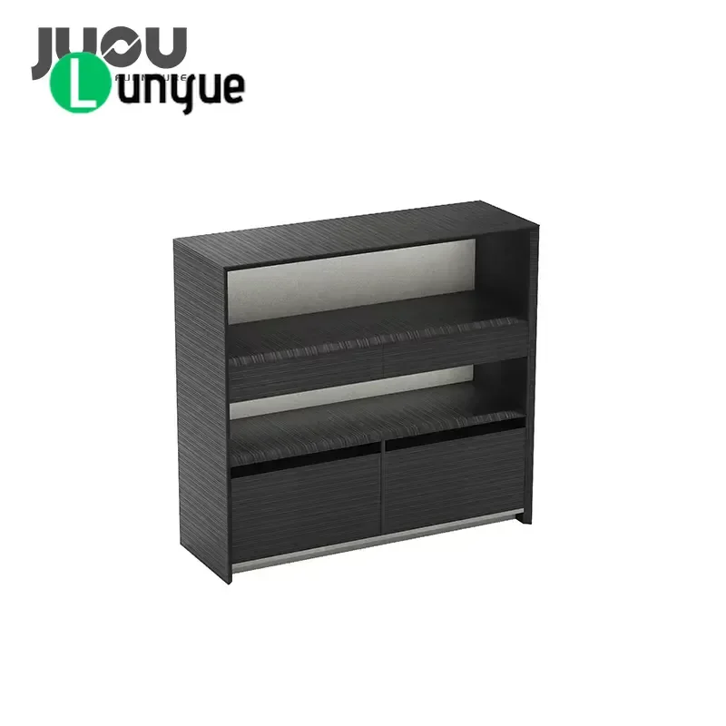 Modern Wooden Office File Storage Cabinet Durable Glass Doors Low Modular Design with Voice Activated Light Bar for Home