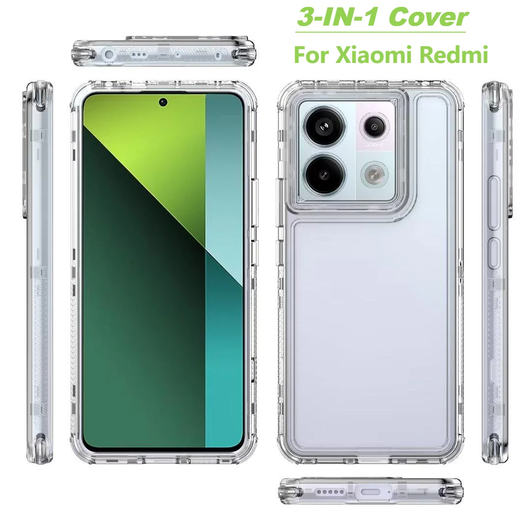 

360° Full Body Clear Phone Case For Xiaomi Redmi Note 13 12 11 Pro Plus 12S 11S Shockproof Case For Redmi 12 13 12C 13C 5G Cover