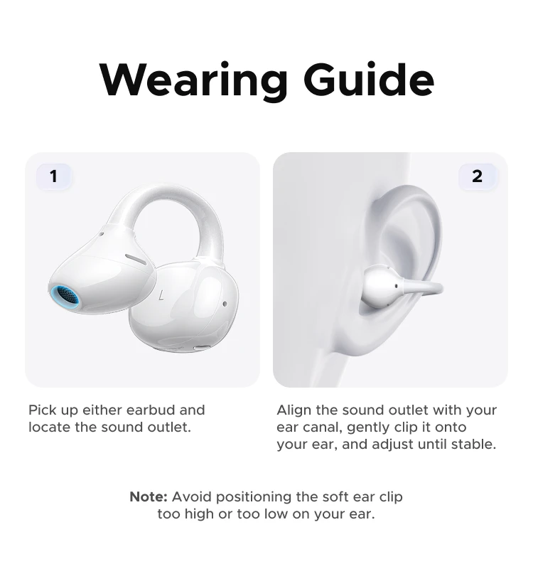 UGREEN ClipBuds Open Ear Wireless Headphones Bluetooth Earphones ANC Dual-feedback Active Noise Cancellation, 32 Hours Playtime