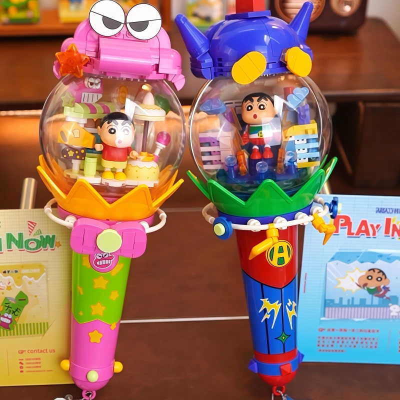 AREAX Neue Crayon Shin Chan Bausteine Dynamische Lichtleiste Serie Puzzle Konstruktion Wiederaufladbares Spielzeug Kindergeschenk