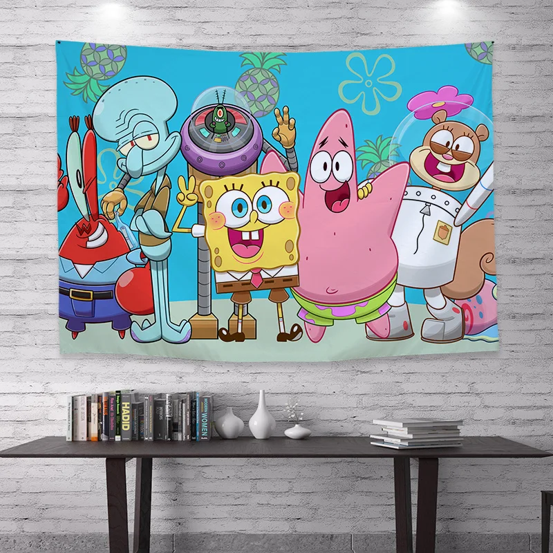 SpongeBob SquarePants Cartoon Background Cloth DecorativeTapestry Bedroom Decorative Hanging Cloth room decor aesthetic tapestry