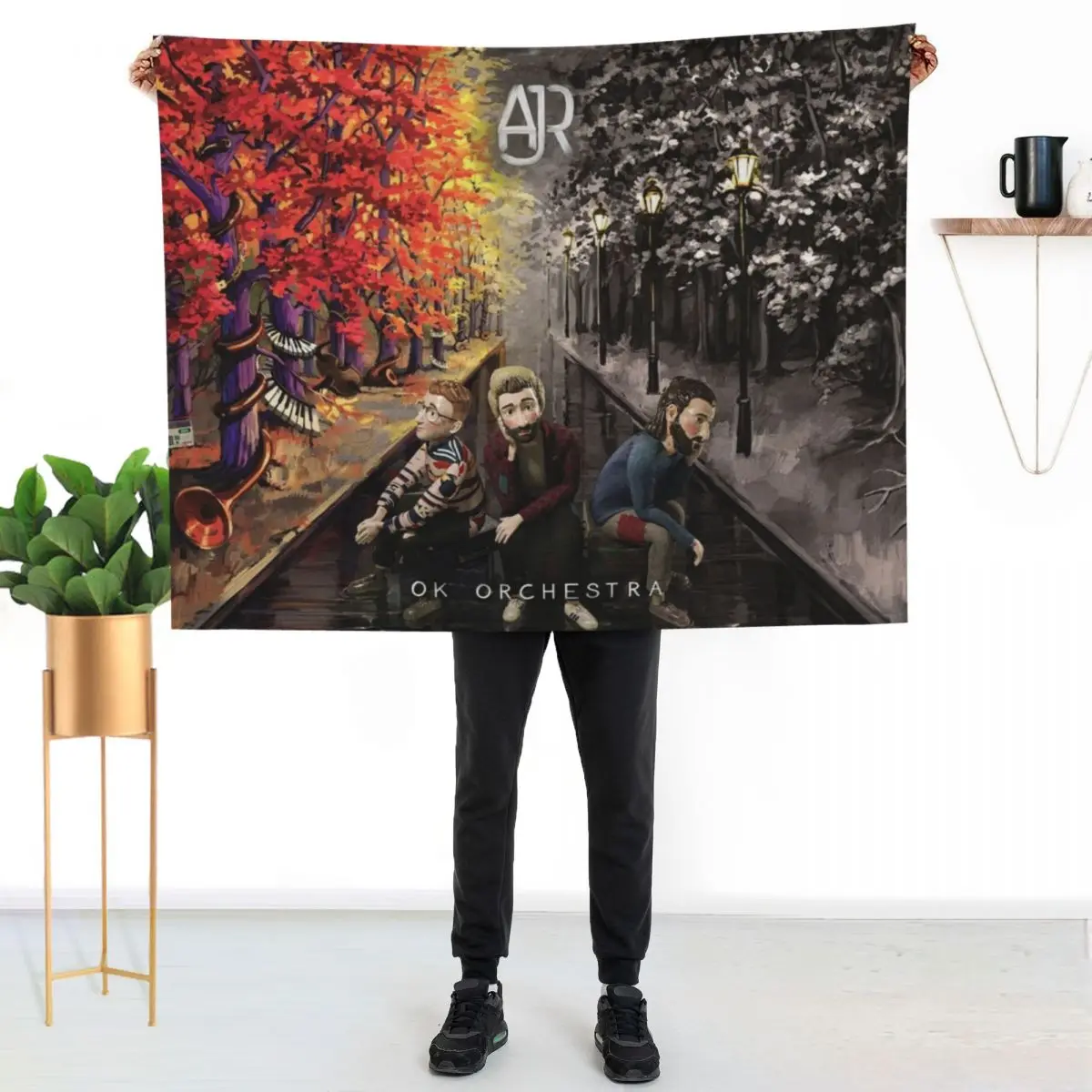 Плед AJR - Ok Orchestra, уютный домашний плед, подарок на Рождество и праздники