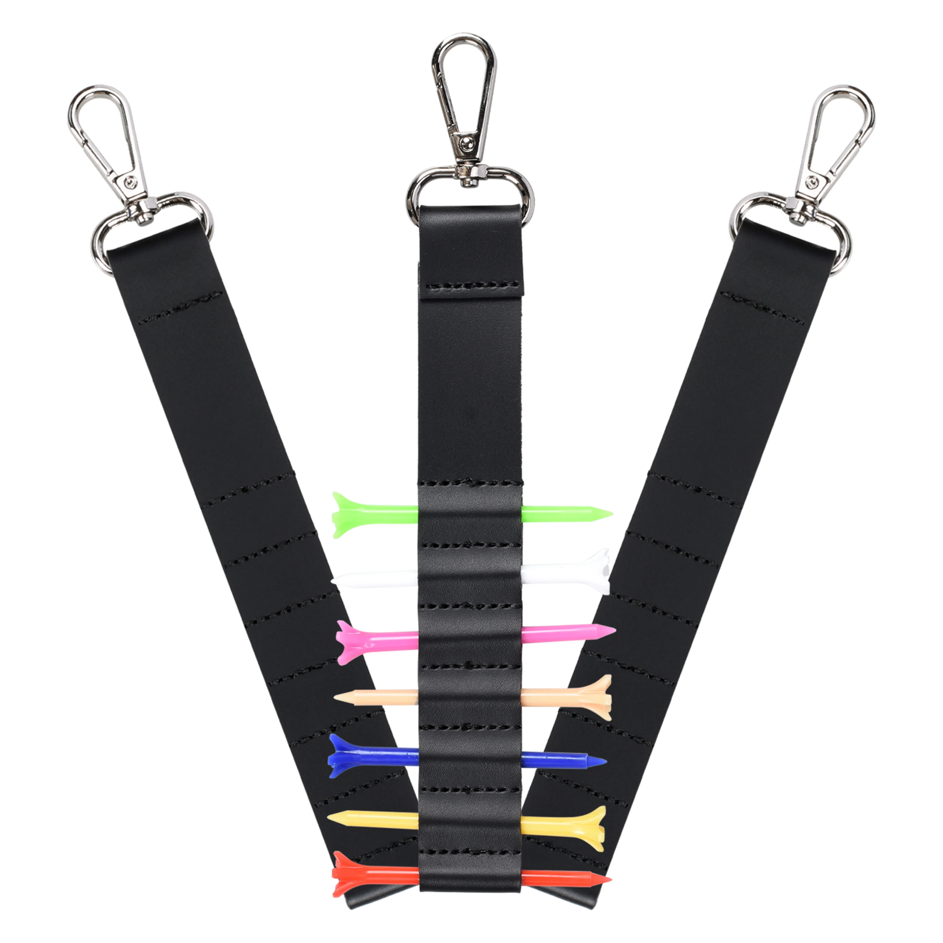 

Golf Tee Holder Portable with Metal Carabiner, PU Golf Tee Clip Organizer for Bag, Includes 7 pcs 70mm Colored Plastic Golf Tees