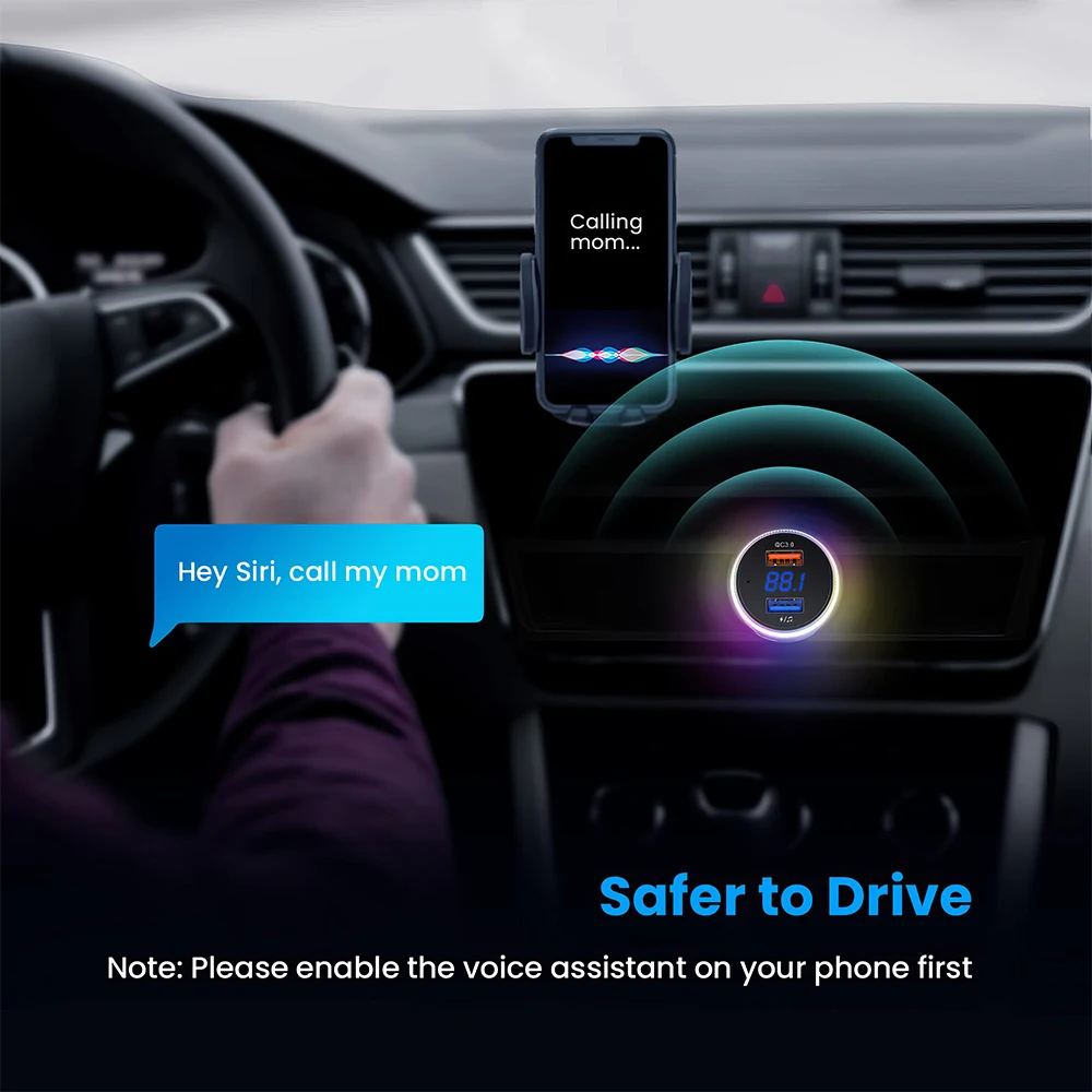 Mpow Bluetooth FM Transmitter for Car Adapter Bluetooth Wireless Radio MP3 Player with QC3.0 Quick Charge Handsfree Callling