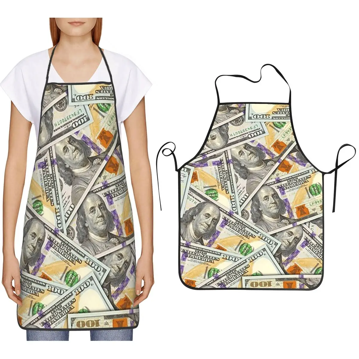 

Giant Money Background 100 Dollar Bills Apron Chef Cooking Cuisine Tablier Bib Kitchen Cleaning Pinafore for Women Men Gardening