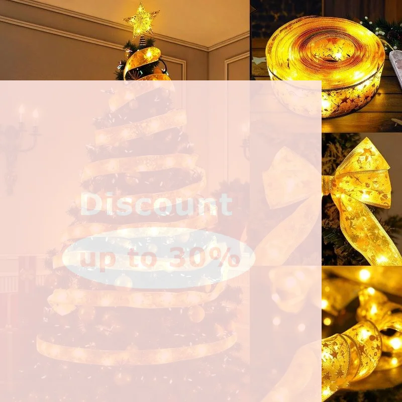 [LED Christmas Ribbon Lights Color Changing Glowing Bow Topper for Indoor Xmas Tree Wreath Garland Holiday Decor]
