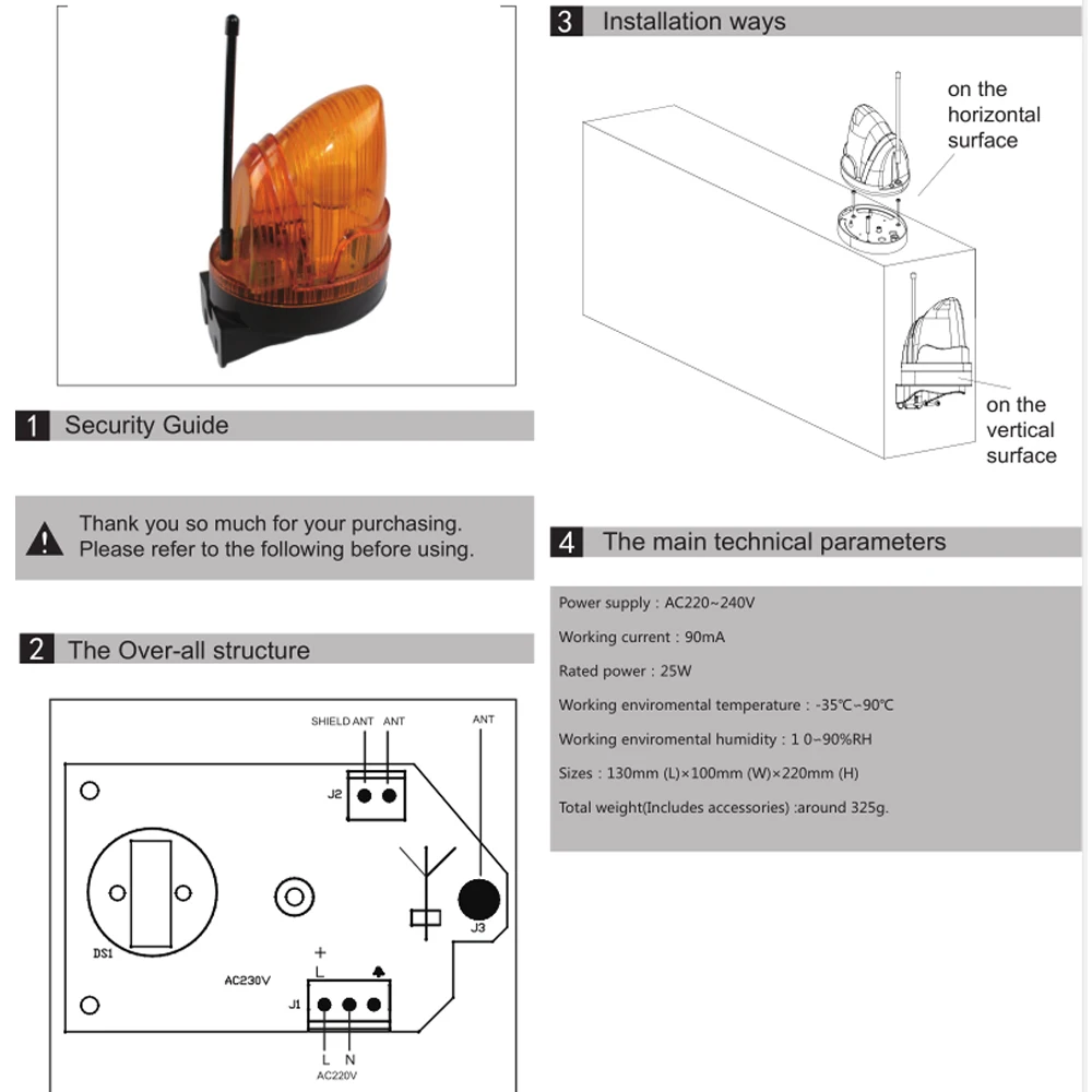 AC/DC 12V-265V LED Gate Flashing Warning Lamp Alarm Lamp For Swing Sliding Gate Opener/Barrier Gate Signal Strobe Flashing Lamp